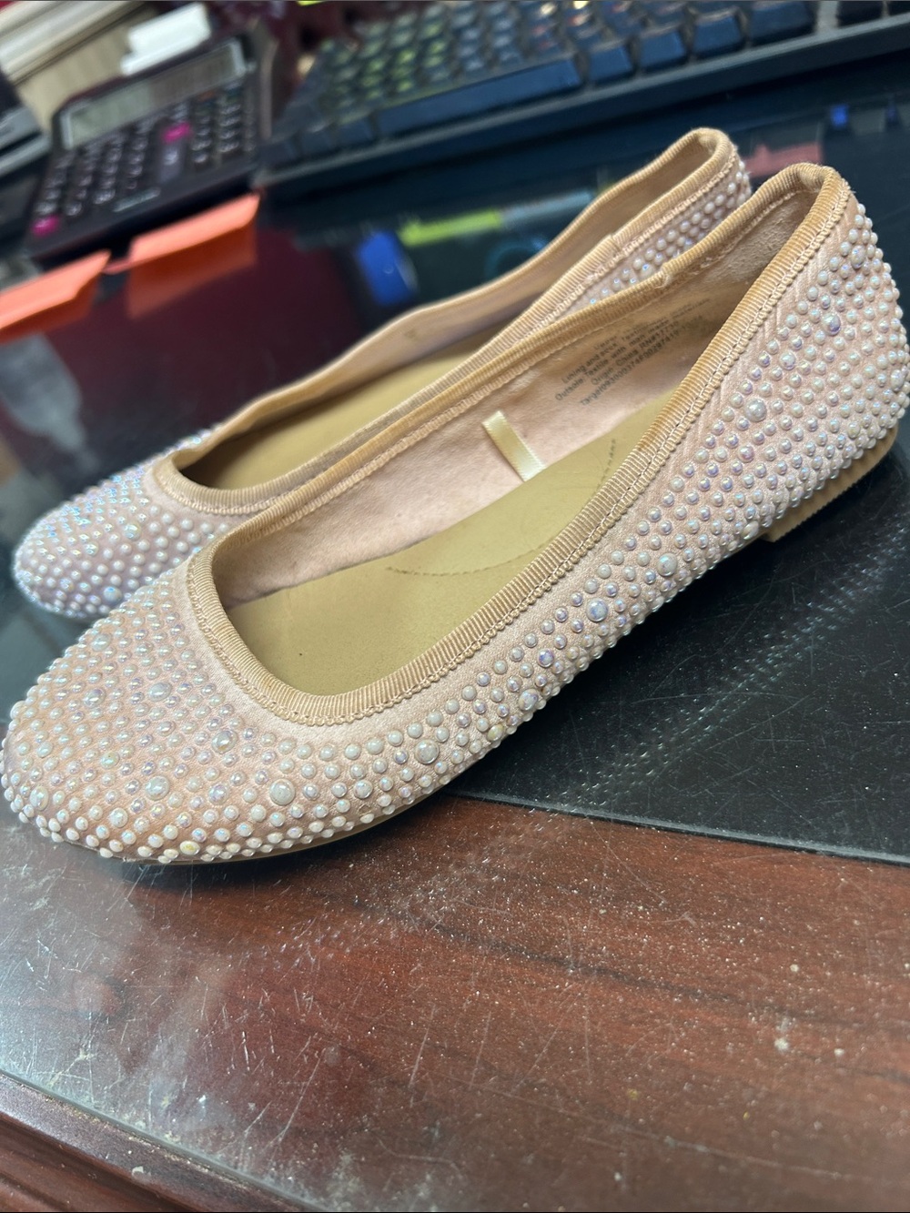 Cat & Jack Pearl-Embellished Blush Ballet Flats size 1